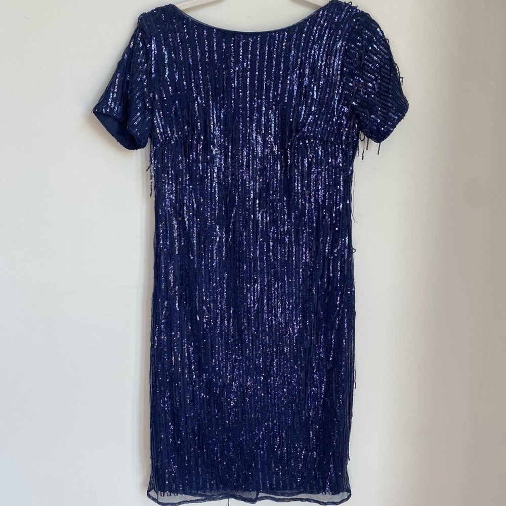 Navy Sequin Flapper Dress 1920s Art Deco Cocktail Wedding Guest Size 4P